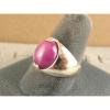 MEN&#039;S 12x10mm 5+ CT LINDE LINDY PINK STAR SAPPHIRE CREATED RUBY SECOND RING SS #3 small image