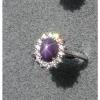 VINTAGE SIGNED LINDE LINDY PLUM PURPLE STAR SAPPHIRE CREATED HALO RING RD PL S/S #1 small image