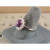 VINTAGE SIGNED LINDE LINDY PLUM PURPLE STAR SAPPHIRE CREATED HALO RING RD PL S/S #3 small image