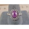 VINTAGE SIGNED LINDE LINDY PLUM PURPLE STAR SAPPHIRE CREATED HALO RING RD PL S/S #4 small image