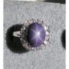 VINTAGE LINDE LINDY PERIWINKLE STAR SAPPHIRE CREATED HALO RING RD PLT .925 SS #1 small image
