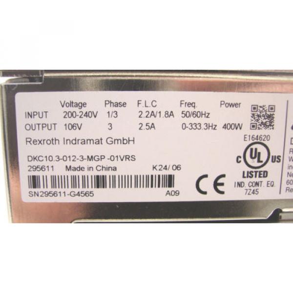 INDRAMAT REXROTH  DRIVE CONTROLLER  DKC103-012-3-MGP-01VRS   60 Day Warranty #8 image