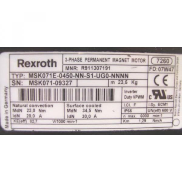 Origin  REXROTH  PERM MAGNET MOTOR  MSK071E-0450-NN-S1-UG0-NNNN  60 Day Warranty #3 image