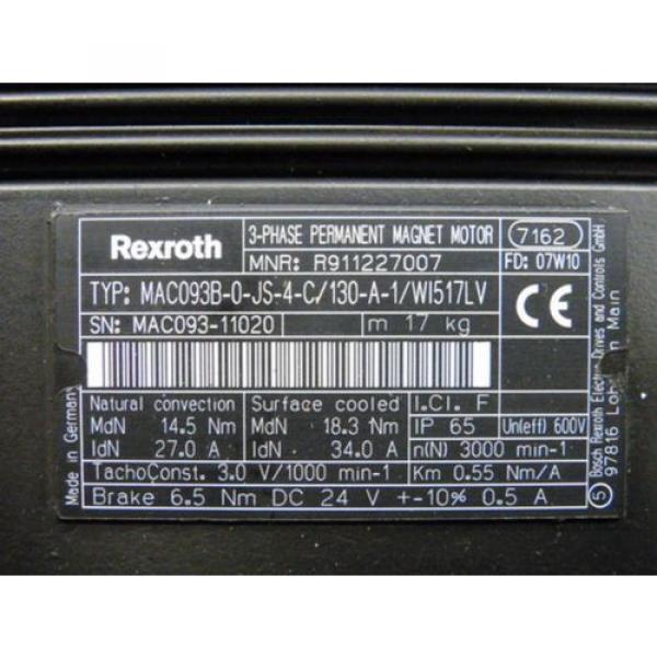 Rexroth Australia Australia MAC093B-0-JS-4-C/130-A-1/WI517LV 3-Phase Permanent Magnet Motor = überho #4 image