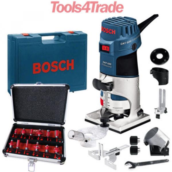 Bosch GKF600 Palm Router Kit And Extra Base 240v+ Excel 12 Piece Cutter Set #1 image