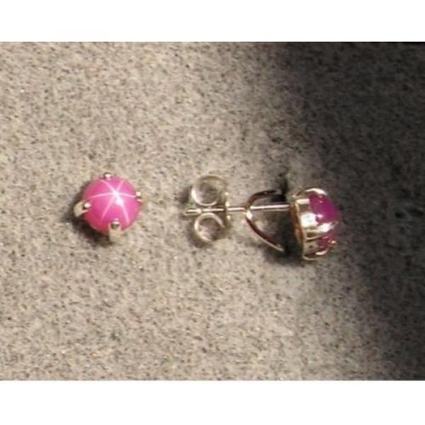 VINTAGE LINDE LINDY PETITE 5MM PINK STAR RUBY CREATED SAPPHIRE STUD EARRINGS SS #1 image