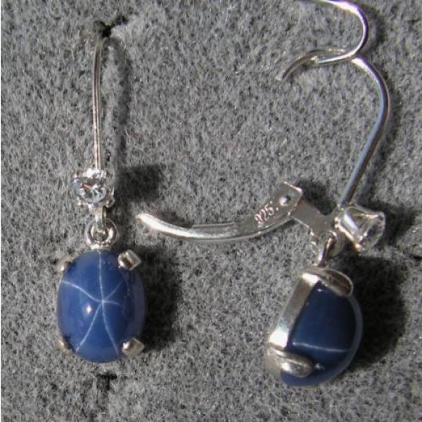 VINTAGE LINDE LINDY 9x7MM CRNFL BLUE STAR SAPPHIRE CREATED L BK EARRINGS .925 SS #1 image