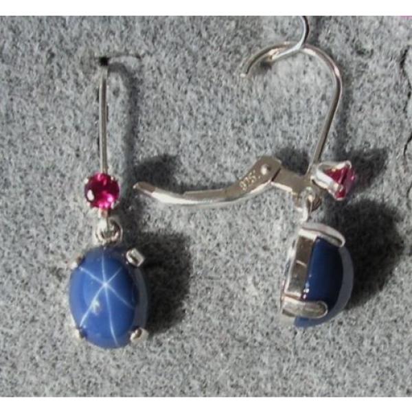 VINTAGE SIGNED LINDE LINDY 9x7MM CF BLUE STAR SAPPHIRE CREATED L BK EARRINGS S/S #3 image
