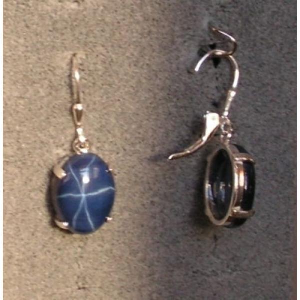 LINDE LINDY 16X12MM 17+  CTW CF BLUE STAR SAPPHIRE CREATED SS LEVERBACK EARRINGS #1 image