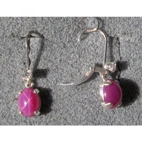 VINTAGE SIGNED LINDE LINDY 9x7MM PINK STAR RUBY CREATED SAPPHIRE LB EARRINGS S/S #1 image