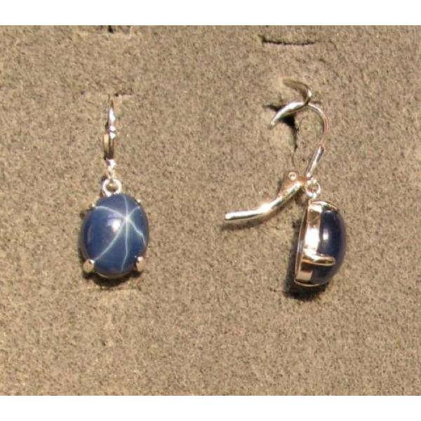 LINDE LINDY 12X10MM 9+  CTW CF BLUE STAR SAPPHIRE CREATED SS LEVERBACK EARRINGS #2 image