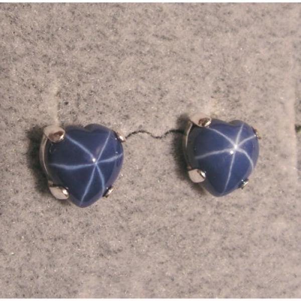 LINDE LINDY CF BLUE STAR SAPPHIRE CREATED HEART EARRINGS 2ND .925 S/S #1 image
