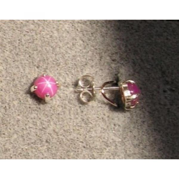 VINTAGE LINDE LINDY 5MM PINK STAR RUBY CREATED SAPPHIRE SET EAR PEND CHN SET SS #3 image