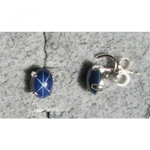 VINTAGE LINDE LINDY 9X7MM CF BLUE STAR SAPPHIRE CREATED STUD EARRINGS .925 SS #1 image