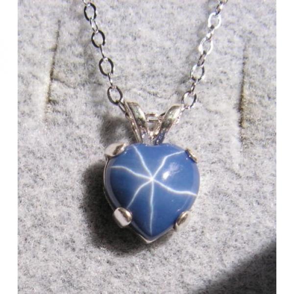 LINDE LINDY CF BLUE STAR SAPPHIRE CREATED HEART EARRING PENDANT CHAIN SET .925 #2 image