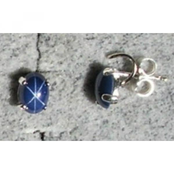 VINTAGE LINDE LINDY 10X8MM CF BLUE STAR SAPPHIRE CREATED STUD EARRINGS .925 SS #1 image