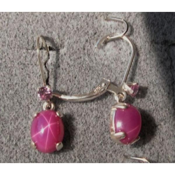 VINTAGE LINDE LINDY 9x7MM PINK STAR RUBY CREATED SAPPHIRE L BK EARRINGS .925 S/S #2 image