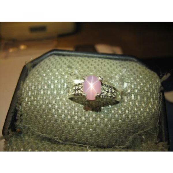 AZALEA PINK 8X6MM LINDE STAR SAPPHIRE RING .925 STERLING SILVER SIZE 6.5 #1 image