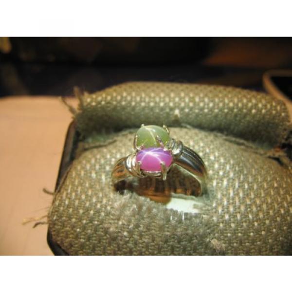 GEMINI  FERN GREEN/PINK LINDE STAR SAPPHIRE RING .925 STERLING  SIZE 8.5 &amp; MORE #1 image