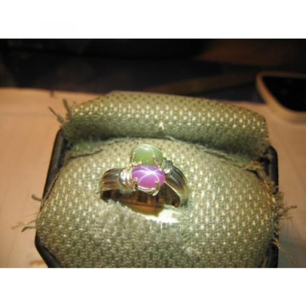 GEMINI  FERN GREEN/PINK LINDE STAR SAPPHIRE RING .925 STERLING  SIZE 8.5 &amp; MORE #2 image