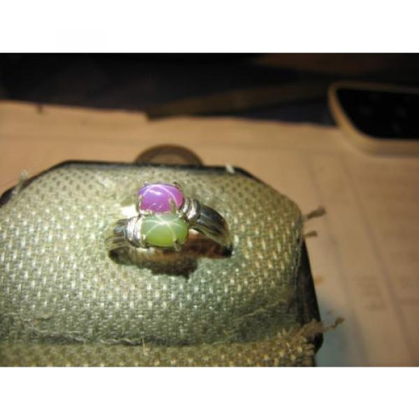 GEMINI  FERN GREEN/PINK LINDE STAR SAPPHIRE RING .925 STERLING  SIZE 8.5 &amp; MORE #3 image