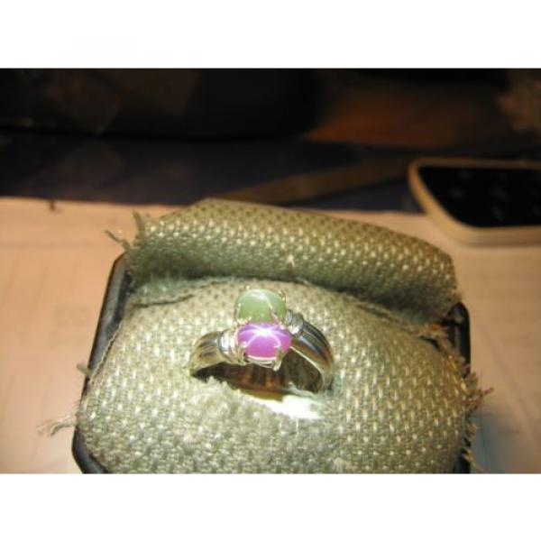 GEMINI  FERN GREEN/PINK LINDE STAR SAPPHIRE RING .925 STERLING  SIZE 8.5 &amp; MORE #5 image