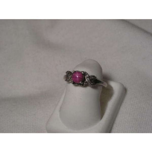 ...Sterling Silver,12 Accent Diamonds,Linde/Lindy Ruby Star Sapphire Ring,Sz 5.5 #3 image