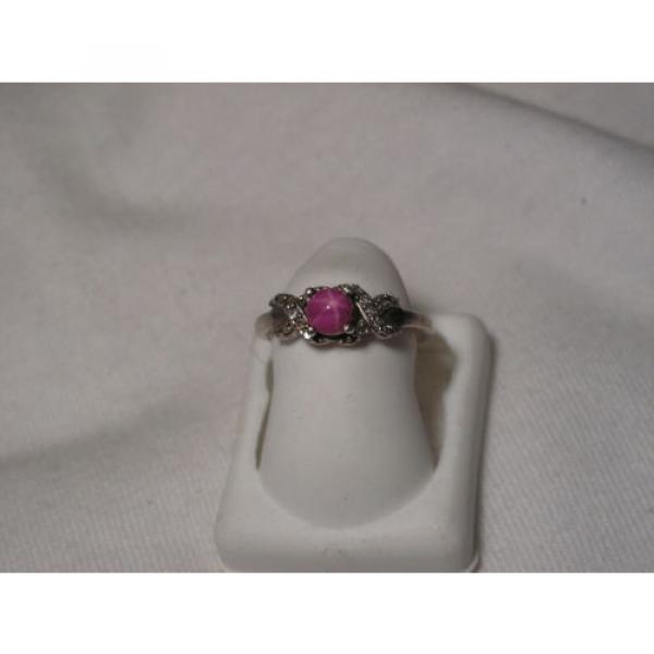 ...Sterling Silver,12 Accent Diamonds,Linde/Lindy Ruby Star Sapphire Ring,Sz 5.5 #4 image