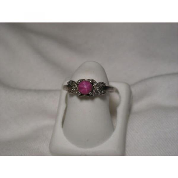...Sterling Silver,12 Accent Diamonds,Linde/Lindy Ruby Star Sapphire Ring,Sz 5.5 #5 image