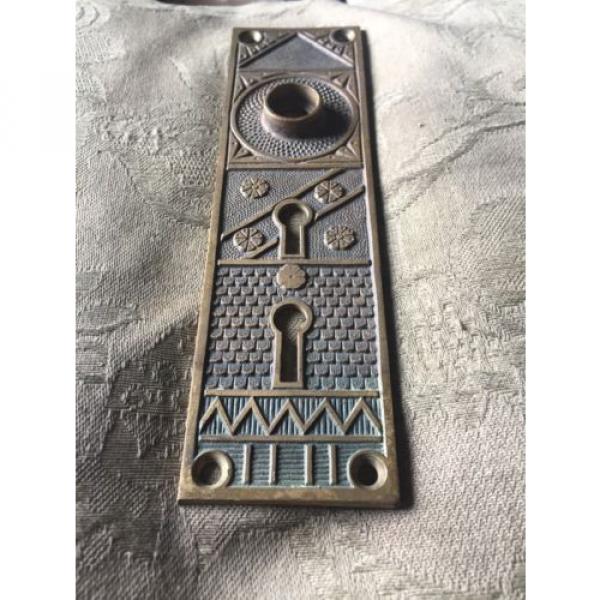 Antique Victorian Cast Bronze Entry  Doorknob Backplate -  F.C. Linde &amp; Co. #4 image