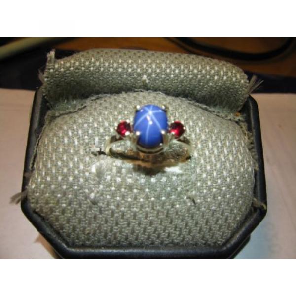 BAHAMA BLUE LINDE STAR SAPPHIRE RING/ ACCENTS STERLING SILVER SIZE 675 #3 image