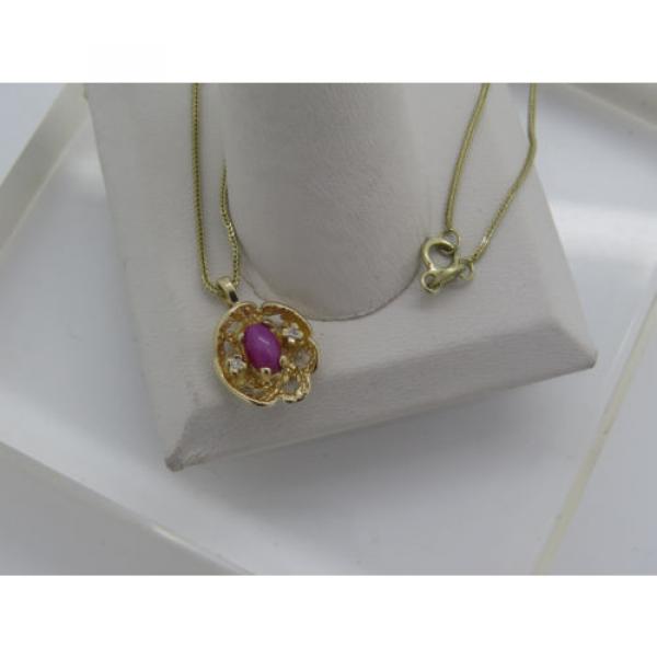 Solid 14k Yellow Gold Pink Ruby Lindi Linde Lindy Star Diamond Pendant Necklace #1 image