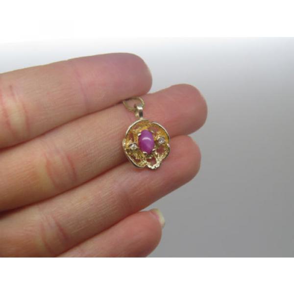 Solid 14k Yellow Gold Pink Ruby Lindi Linde Lindy Star Diamond Pendant Necklace #4 image