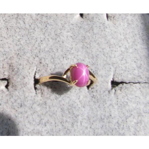 VINTAGE LINDE LINDY PINK STAR RUBY CREATED SAPPHIRE RING SOLID 14K YELLOW GOLD #1 image