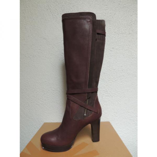 UGG TALL LINDE BROWN LEATHER HARNESS HIGH HEEL BOOTS, US 8.5/ EUR 39.5  ~ NEW #4 image