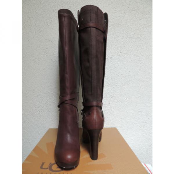 UGG TALL LINDE BROWN LEATHER HARNESS HIGH HEEL BOOTS, US 8.5/ EUR 39.5  ~ NEW #5 image
