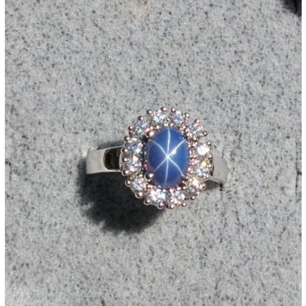 HALO LINDE LINDY CRNFLWR BLUE STAR SAPPHIRE CREATED SECOND RING STAINLESS STEEL #1 image
