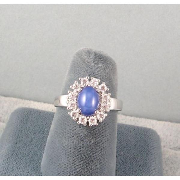 HALO LINDE LINDY CRNFLWR BLUE STAR SAPPHIRE CREATED SECOND RING STAINLESS STEEL #2 image