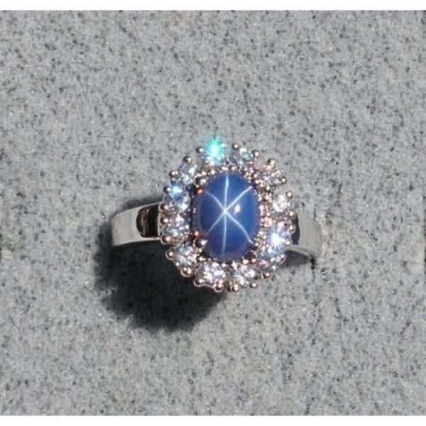 HALO LINDE LINDY CRNFLWR BLUE STAR SAPPHIRE CREATED SECOND RING STAINLESS STEEL #4 image