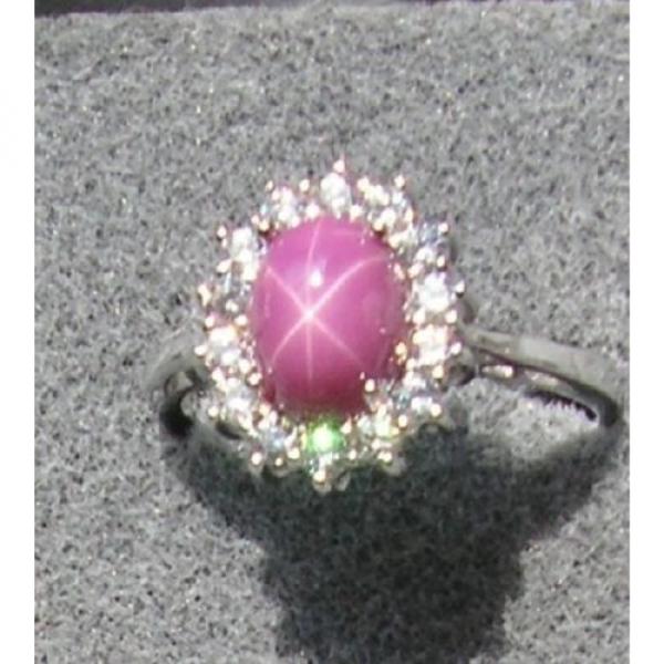VINTAGE SIGNED LINDE LINDY PINK STAR RUBY CREATED SAPPHIRE HALO RING RD PL .925 #1 image