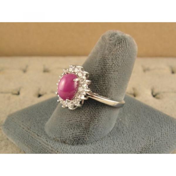 VINTAGE UNSIGN LINDE LINDY PINK STAR RUBY CREATED SAPPHIRE HALO RING RD PL .925 #2 image