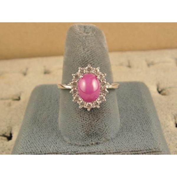 VINTAGE UNSIGN LINDE LINDY PINK STAR RUBY CREATED SAPPHIRE HALO RING RD PL .925 #3 image
