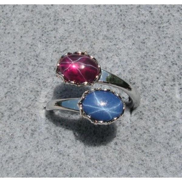 LINDE LINDY TRANS RED STAR RUBY CREATED SAPPHIRE STAR BLUE 2NDS RING NPM #1 image