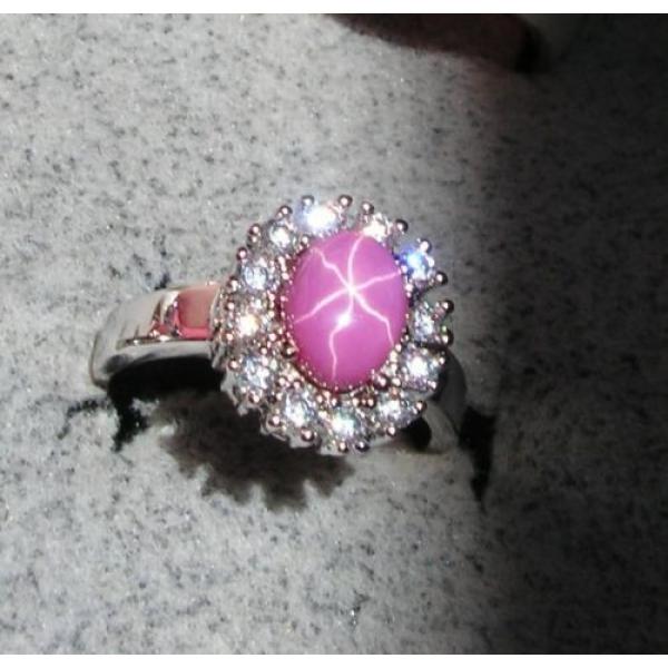 HALO LINDE LINDY PINK STAR SAPPHIRE CREATED RUBY SECOND RING STAINLESS STEEL #1 image