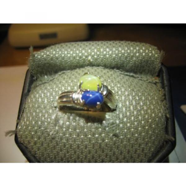 GEMINI 2 STONE BLUE/YELLOW LINDE STAR RING.925 STERLING SILVER SIZE 8  &amp; more #2 image