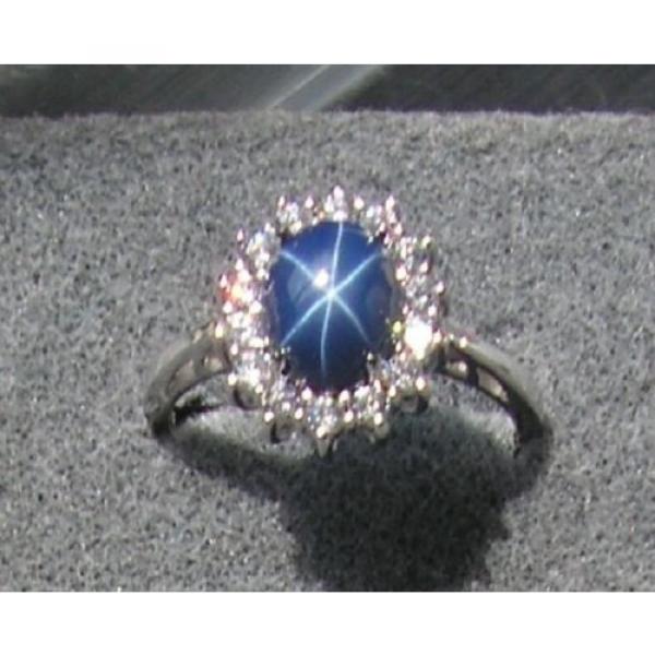 VINTAGE SIGNED LINDE LINDY CF BLUE STAR SAPPHIRE CREATED HALO RING RD PL .925 SS #1 image