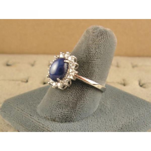 VINTAGE SIGNED LINDE LINDY CF BLUE STAR SAPPHIRE CREATED HALO RING RD PL .925 SS #3 image