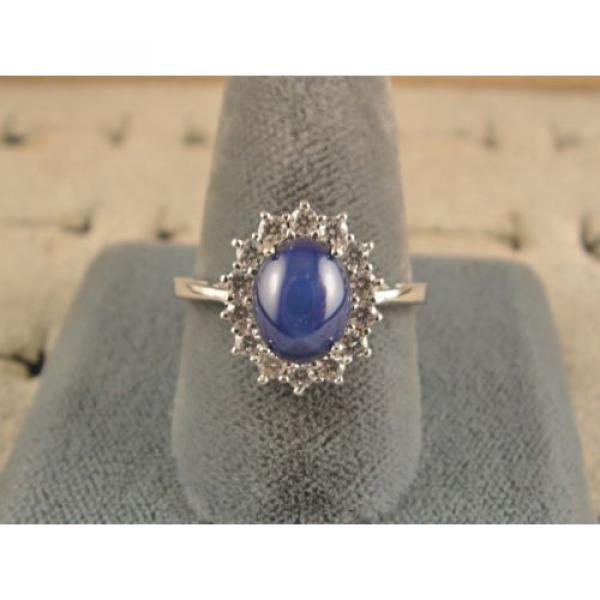 VINTAGE UNSIGN LINDE LINDY CF BLUE STAR SAPPHIRE CREATED HALO RING RD PL .925 SS #3 image
