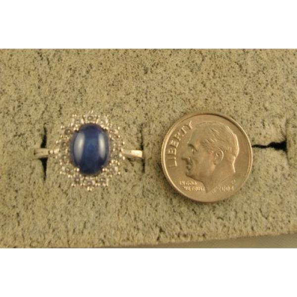 VINTAGE SIGNED LINDE LINDY CF BLUE STAR SAPPHIRE CREATED HALO RING RD PL .925 SS #5 image