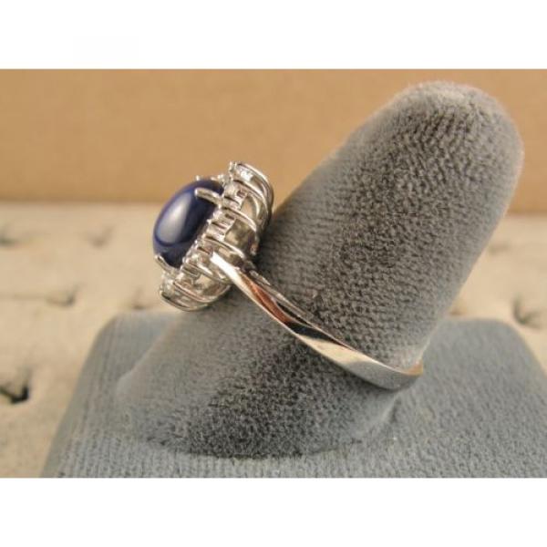 VINTAGE SIGNED LINDE LINDY CF BLUE STAR SAPPHIRE CREATED HALO RING RD PL .925 SS #6 image